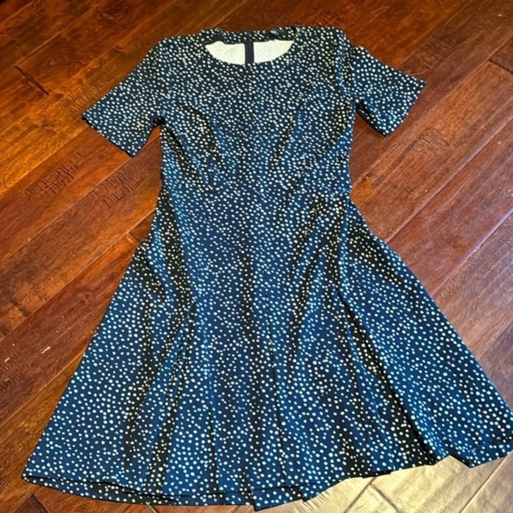 The Limited vintage navy polka dot dress midi length stretch zipper fit & flare